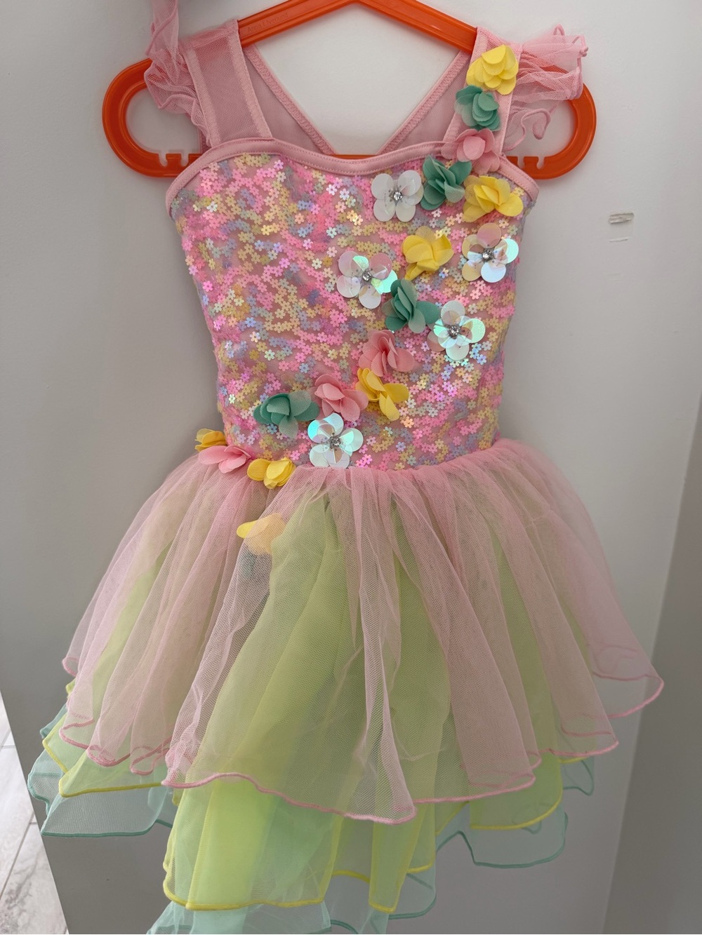 Weissman Pink Sequin Floral Tulle Dance Costume with Multicolor Petals